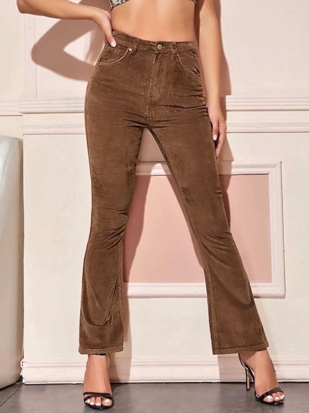 High waist corduroy flare leg pants